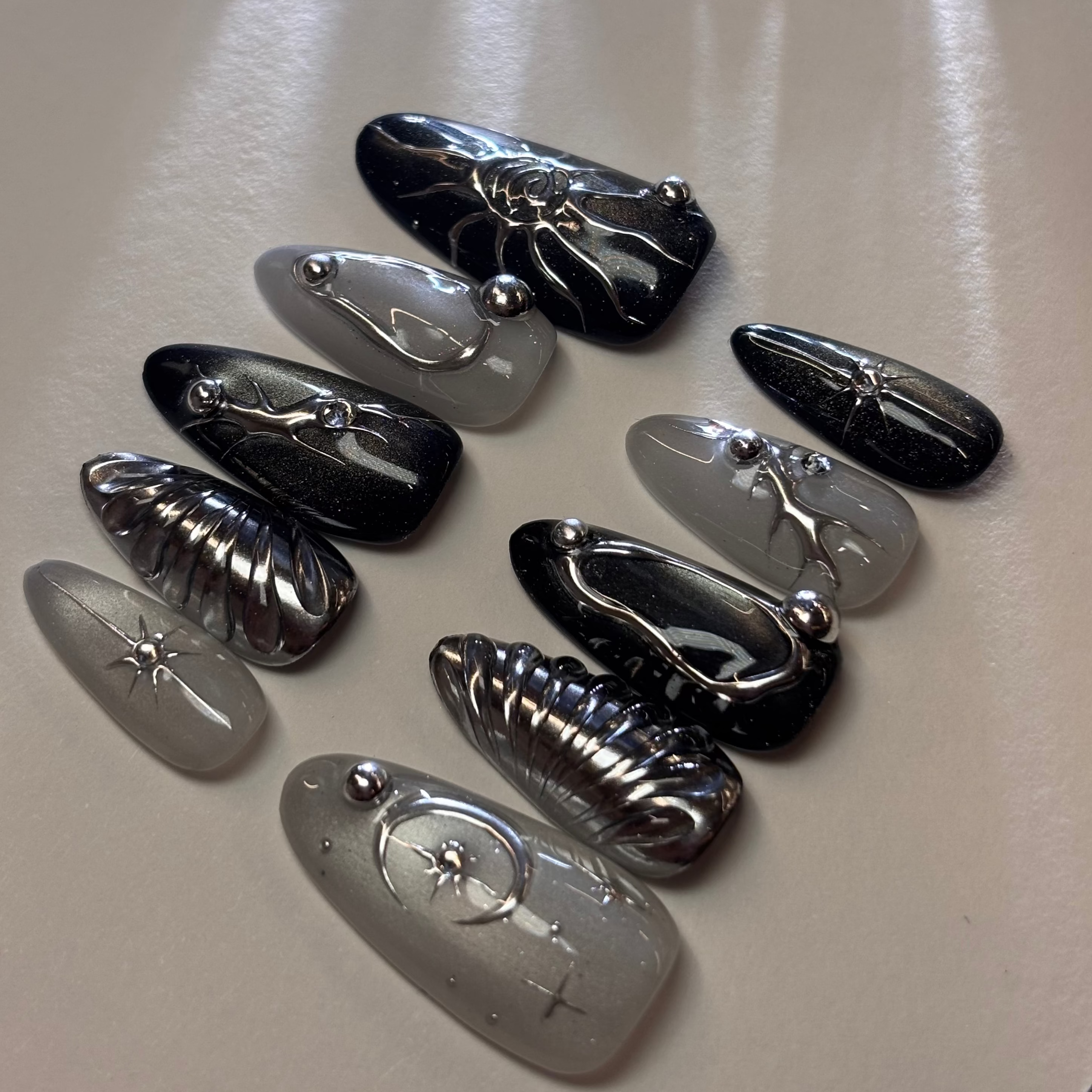 Moonlit Obsidian Press On Nails
