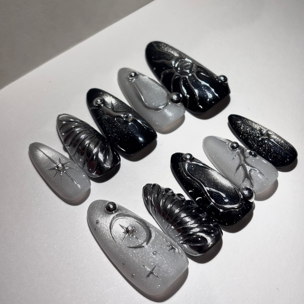 Moonlit Obsidian Press On Nails